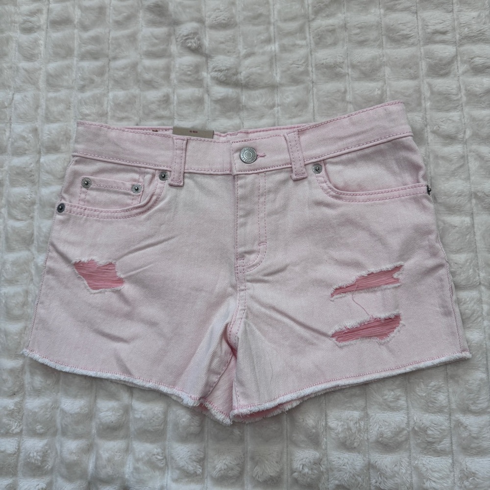 NEW Levi’s Girl’s 10 Pink Distressed Denim Cutoff Shorts w/ Adjustable Waist